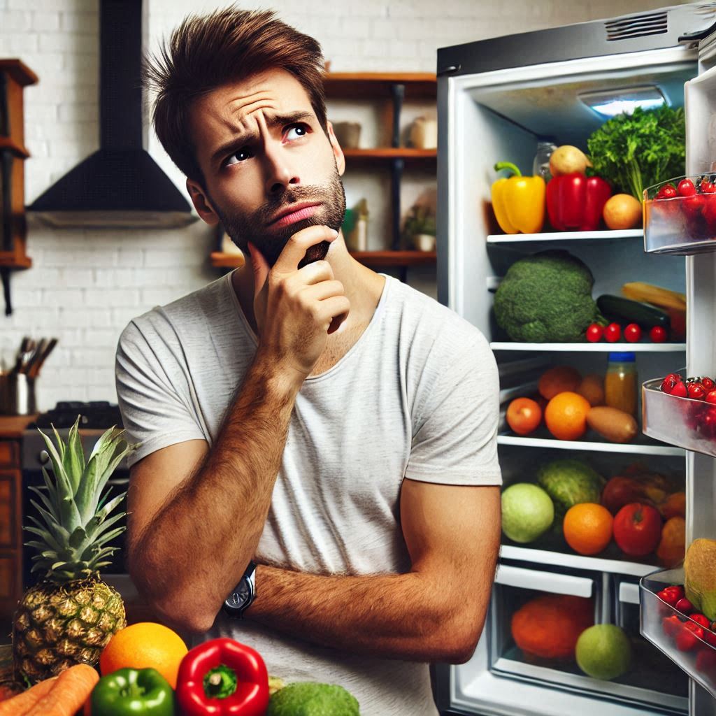 یک مرد که تعجب میکند از خرابی یخچال